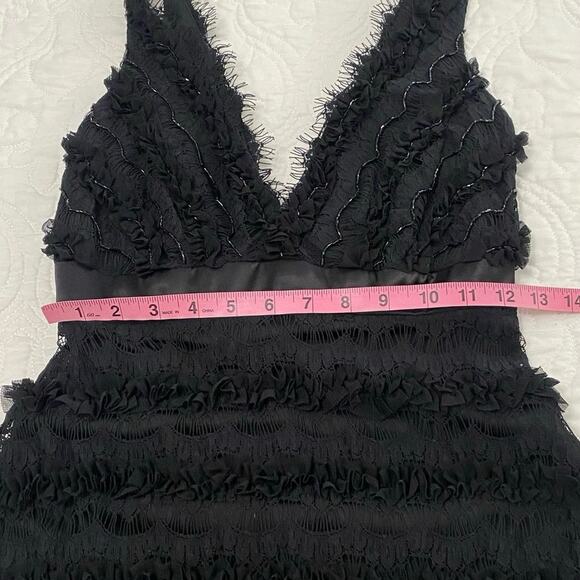 Tadashi Ruffled Lace Midi Black Deep V Dress Whimsigoth Cocktail Cocktail size 2 - Picture 2 of 10